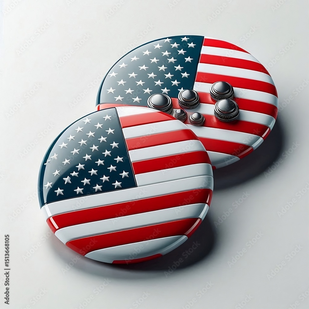 Fototapete badge button with usa flag design on two buttons white background, 3D rendering illustration, created with generative ai
