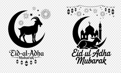Eid al-Adha Mubarak Goat, Mosque, Crescent Moon, Festive Celebrations