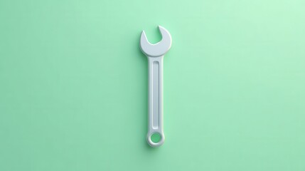 Minimalist Wrench on Soft Mint Green Background in Clean Pastel Aesthetic