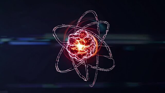 Atomic Energy: A vividly rendered atom pulsates with energy, its orbiting electrons tracing graceful paths in a display of scientific wonder and cutting-edge technology.