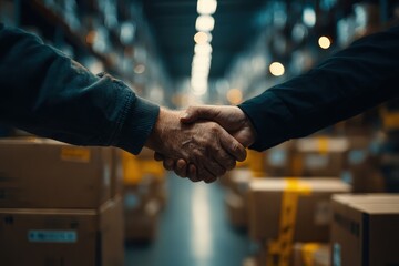 Business Deal in Warehouse with Handshake to Signal Agreement and Trust