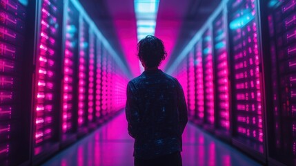 Child in a futuristic server room