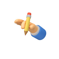 character hand holds Pencil isolated 3d render icon illustration
