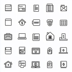 Collection of Line Icons Representing Finances, Banking, Business, and Related Concepts