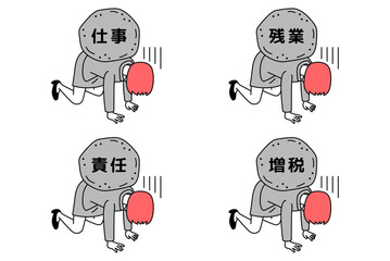 プレッシャーに押しつぶされそうになるスーツの女性 セット