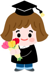 a graduating girl with flowers(illustration)