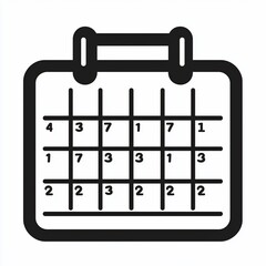 Minimalist black and white vector graphic of a calendar with numbers, perfect for symbolizing scheduling, daily planning, and time management in a clean, organized icon style