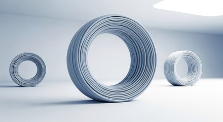 Obraz premium Rings in Minimalist White Room Abstract Design