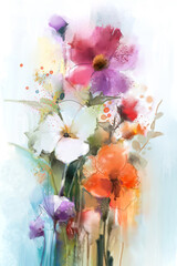 Abstract colorful watercolor painting of spring flower. Hand painted brush stroke on paper texture. Illustration artwork, water color painting floral for background. Modern art paintings flowers