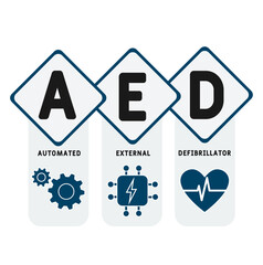 AED - automated external defibrillator acronym. medical concept background. vector illustration concept with keywords and icons. lettering illustration with icons for web banner, flyer, landing