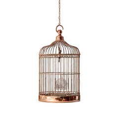 Elegant antique copper birdcage with a crystal orb inside hanging against a studio shot high resolution image perfect for decorative and conceptual designs art life dark home on transparent background