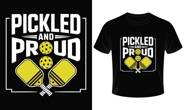 funny pickleball t-shirt for proud players, yellow paddles and ball graphic, pickled and proud sportswear design