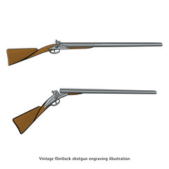 Flintlock Double Barrel Shotgun engraving illustration