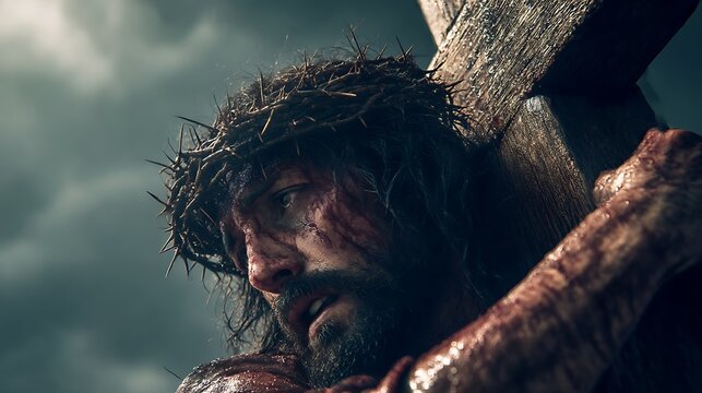 Portrait of a young brown hairy Borneo orangutan with an expressive face looking close-up at the camera in the jungle