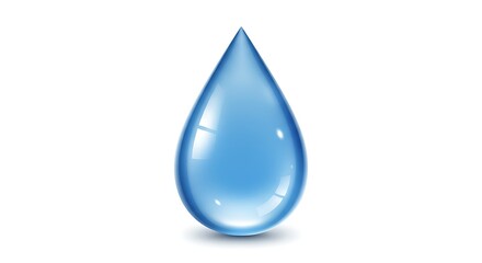 Obraz premium Realistic Blue Water Droplet with Reflections and Shadow on White Background