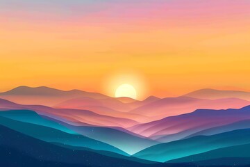 Obraz premium A breathtaking mountain landscape unfolds with a vibrant sunrise or serene sunset painting the sky above misty valleys and silhouetted peaks