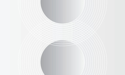 Abstract modern background featuring two gray gradient circles connected by overlapping white concentric lines. Minimalist design perfect for tech, futuristic, or digital-themed visuals.