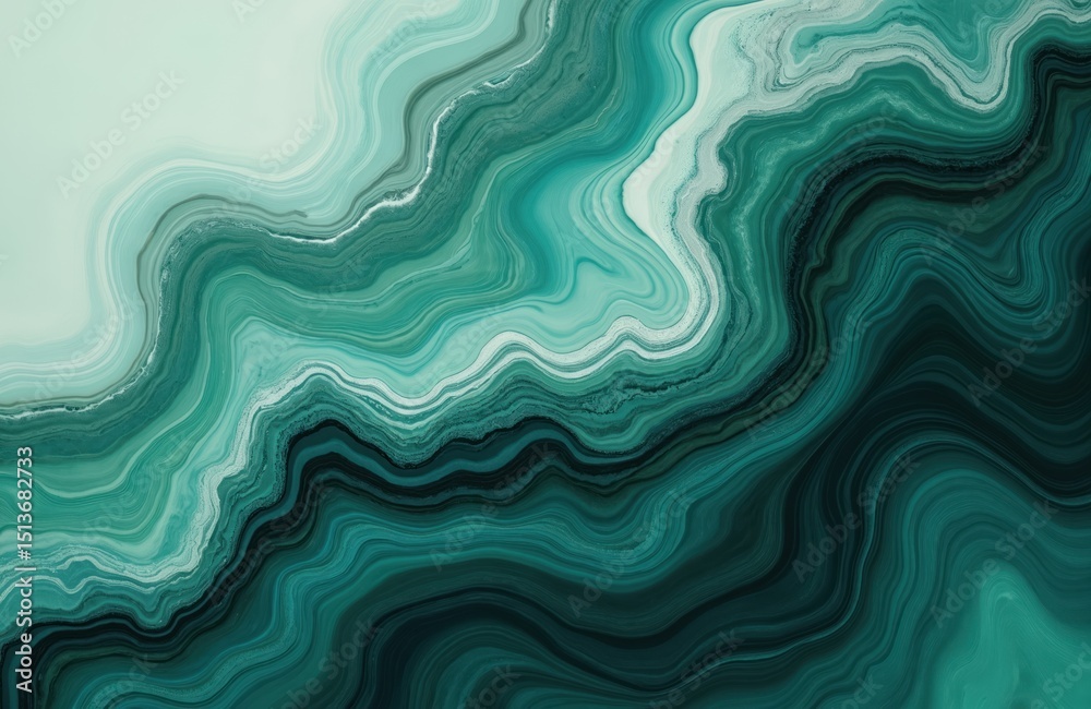 Aufkleber abstract fluid art with jade green, turquoise, emerald color waves. liquid marble effect, flowing li