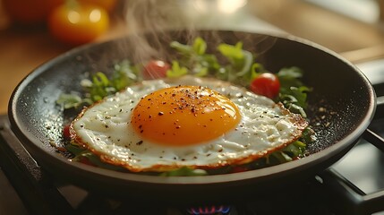 Fried eggs in a frying pan on the stove