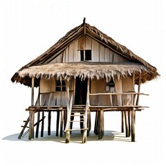 an AI Image Generator, Tropical Stilt House Over Calm Water