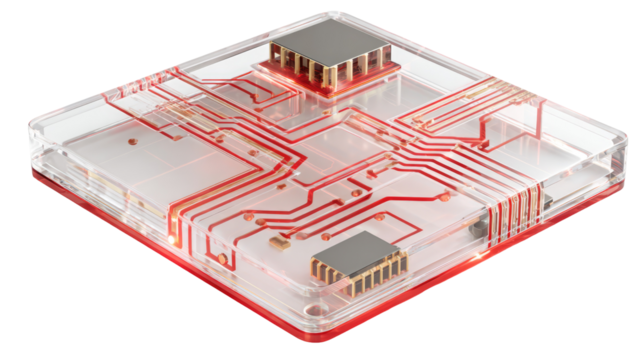 Nano Computer Chip with Transparent Layers on Transparent Background

