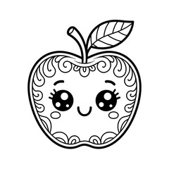 Obraz premium Cute ornate apple kawaii coloring page illustration