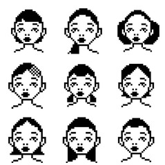set of pixel girls faces