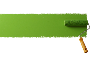 Green paint roller stroke on transparent background