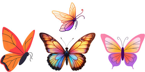 Freedom-inspired butterfly mid-air, radiant colors, transparent.