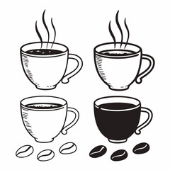 Hot coffee cups beans sketch design elements