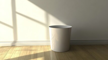 Empty white cylinder in room with sunlight and shadow composition