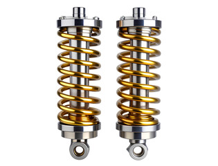 Pair of Gold and Chrome Shock Absorbers in Parallel Position, Isolated on Transparent Background PNG