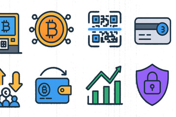 Modern Bitcoin ATM Vector Icon Set – Crypto & Blockchain Theme