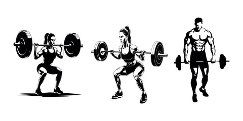  Gym Fitness Workout Silhouette Collection Exercise Poses Vector Illustration for Training and Sports Design