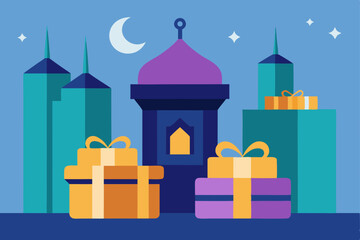 gift boxes wrapped in arabic patterns stacked