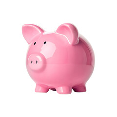 Obraz premium A glossy pink piggy bank on a bright isolated on a transparent background