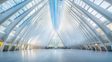 Obraz premium sleek glass architecture interior in a commercial transportation center,