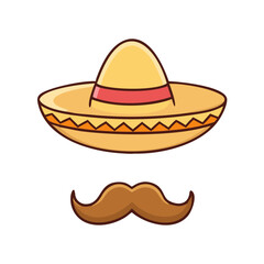 Cartoon Sombrero and Mustache Icon for Cinco de Mayo Celebration Design