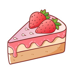 Cute cartoon strawberry cake slice with pink frosting and topping