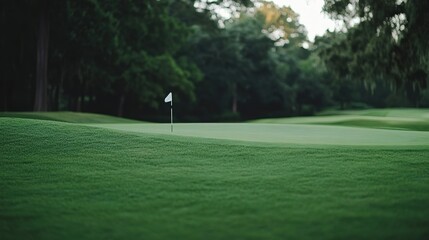 Fototapeta premium Golf course green with white flag