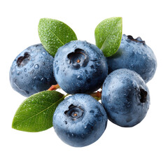 Fresh juicy blueberries with green leaves isolated on high resolution image perfect for food blog website or magazine article delicious summer berries close up macro on transparent background diet