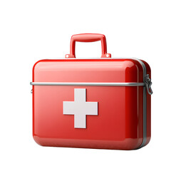 Obraz premium Red first aid kit with a white cross, isolated on a transparent background. Cutout PNG file.