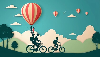 Handsome man with his son on rocket. Happy fathers day card. Paper cut style. Vector illustration, happy fathers day celebration, created with generative ai