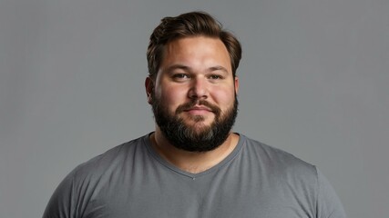 Obraz premium Plus size Caucasian man plain gray background, looking proud