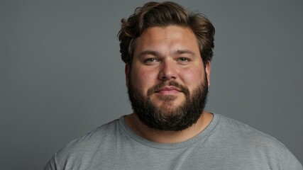 Obraz premium Plus size Caucasian man plain gray background, looking proud
