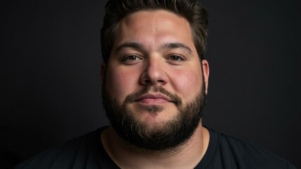 Obraz premium Plus size American man plain black background, looking proud