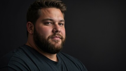 Obraz premium Plus size American man plain black background, looking proud