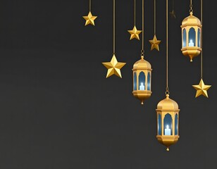 Obraz premium eid mubarak Golden Lanterns and Stars Against Dark Background for Celebratory Events