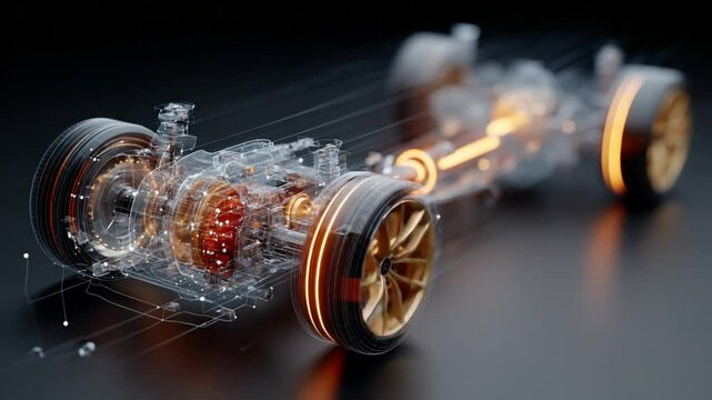 Advanced automotive chassis design with intricate details and glowing accents showcase innovation