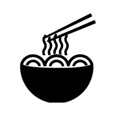 Simple bowl of noodles with chopsticks icon, hot ramen soup food vector illustration